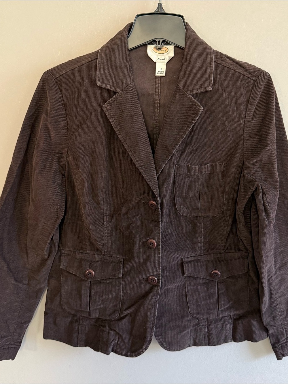 Talbots Cotton Brown Corduroy Blazer Jacket Women Size 12